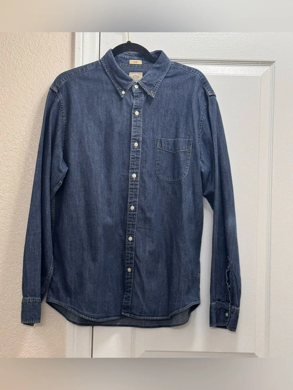 J.Crew Men's Slim Fit Denim Button Down Shirt XL Indigo Blue Long Sleeve